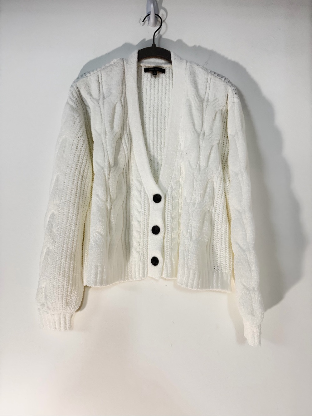 Love Tree White Cable-Knit Button Cardigan
